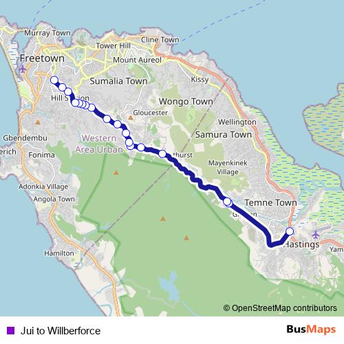 Jui to Willberforce bus Line Map