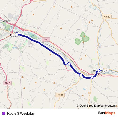 Route 3 Weekday bus Line Map