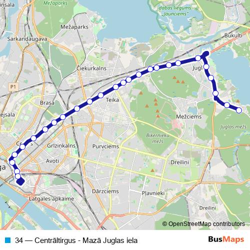 34 trolleybus Line Map