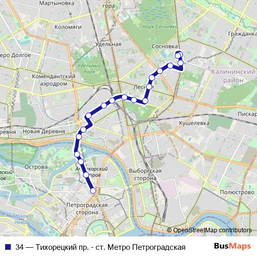 34 trolleybus Line Map