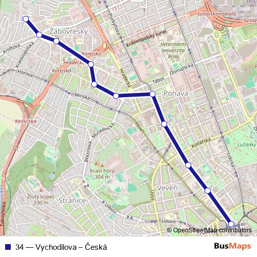 34 trolleybus Line Map