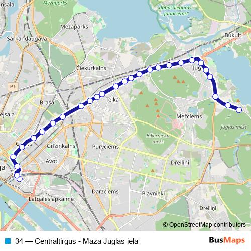 34 trolleybus Line Map