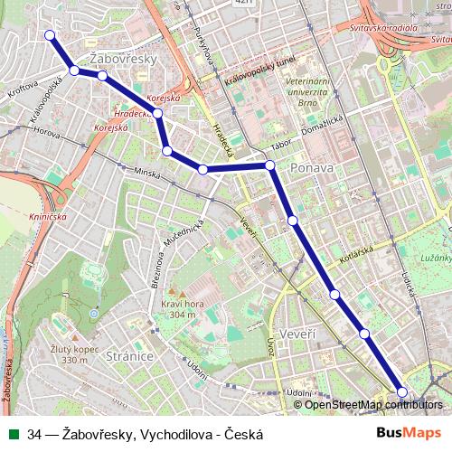 34 trolleybus Line Map