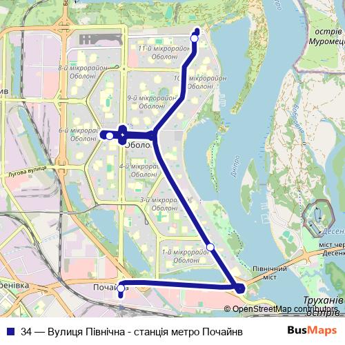 34 trolleybus Line Map