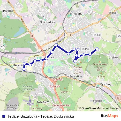 Teplice, Buzulucká - Teplice, Doubravická bus Line Map