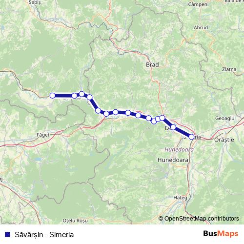 Săvârşin - Simeria rail Line Map