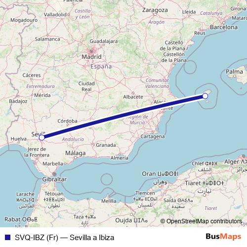SVQ-IBZ (Fr) air Line Map