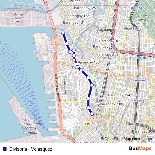 Divisoria - Velasquez bus Line Map
