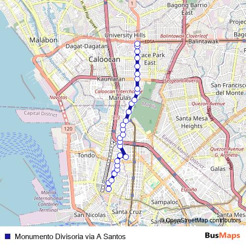 Monumento Divisoria via A Santos bus Line Map