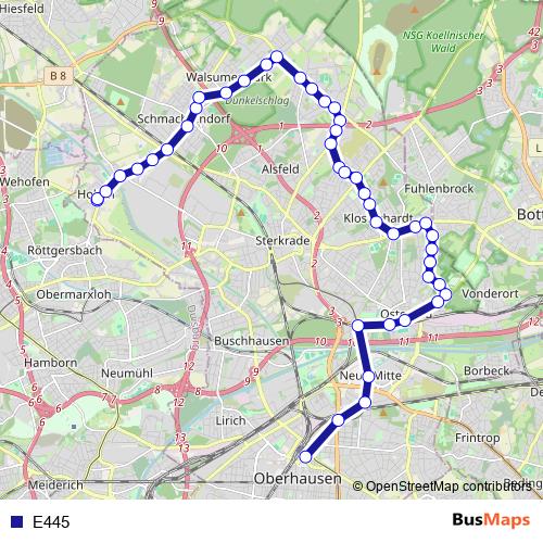 E445 bus Line Map