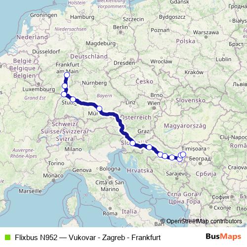 Flixbus N952 bus Line Map
