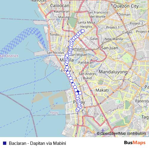 Baclaran - Dapitan via Mabini bus Line Map