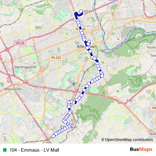 104 - Emmaus - LV Mall bus Line Map