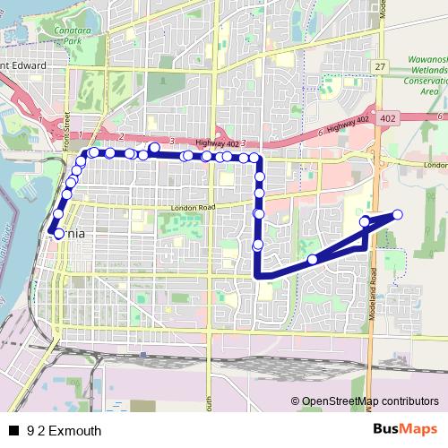 9 2 Exmouth bus Line Map
