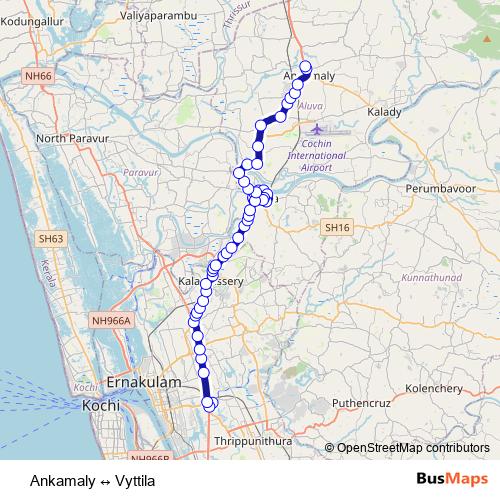 Ankamaly ↔ Vyttila bus Line Map