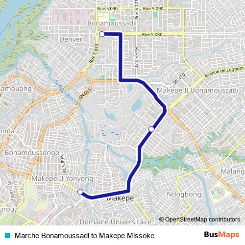Marche Bonamoussadi to Makepe Missoke bus Line Map