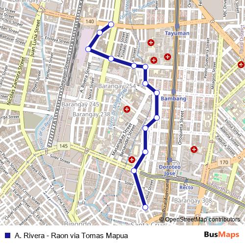 A. Rivera - Raon via Tomas Mapua bus Line Map
