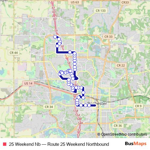 25 Weekend Nb bus Line Map