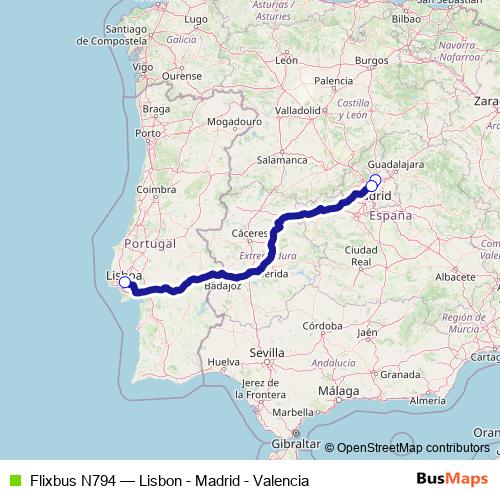 Flixbus N794 bus Line Map