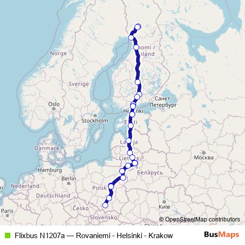 Flixbus N1207a bus Line Map