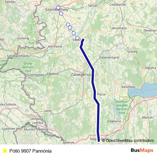 Pótló 9807 Pannónia bus Line Map