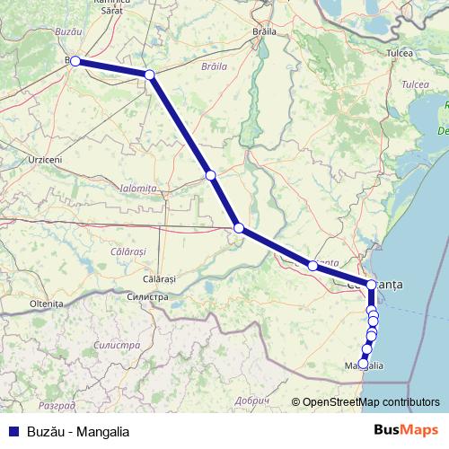 Buzău - Mangalia rail Line Map