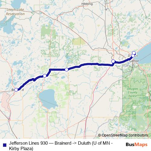 Jefferson Lines 930 bus Line Map