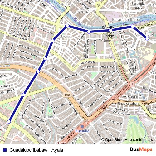 Guadalupe Ibabaw - Ayala bus Line Map