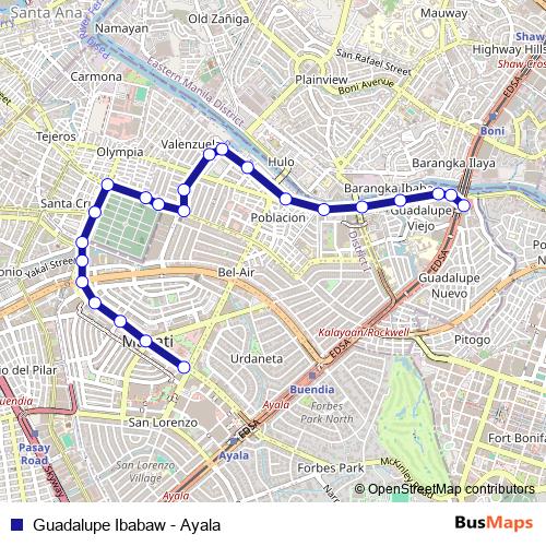 Guadalupe Ibabaw - Ayala bus Line Map