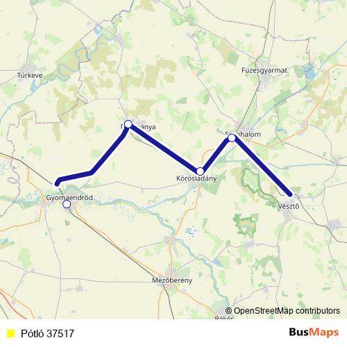 Pótló 37517 bus Line Map
