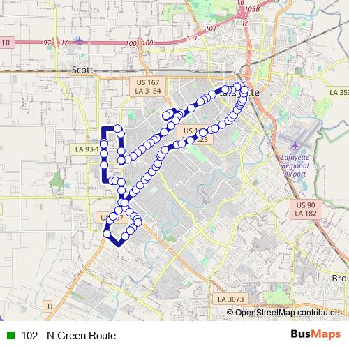 102 - N Green Route bus Line Map