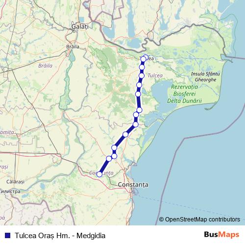 Tulcea Oraş Hm. - Medgidia rail Line Map