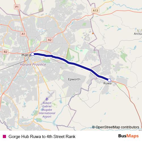 Gorge Hub Ruwa to 4th Street Rank bus Line Map