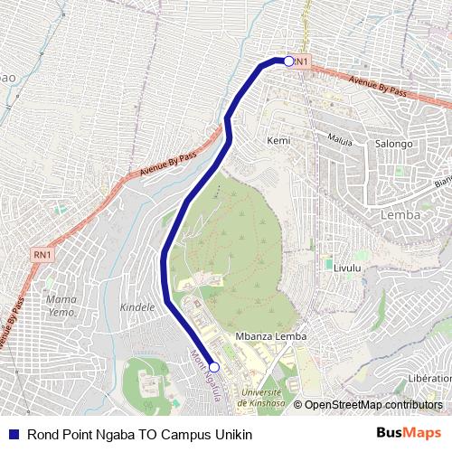 Rond Point Ngaba TO Campus Unikin bus Line Map