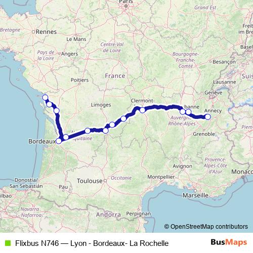Flixbus N746 bus Line Map