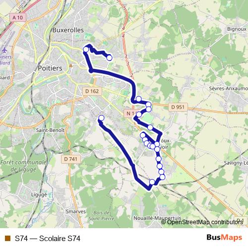 S74 bus Line Map