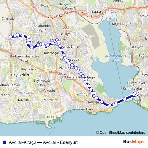 Avcilar-Kiraç2 bus Line Map