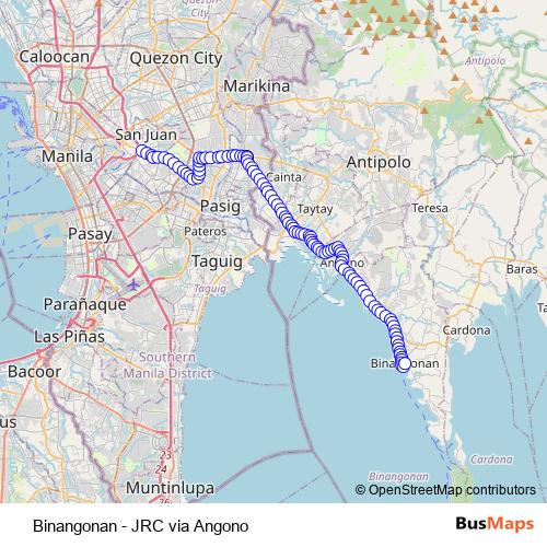 Binangonan - JRC via Angono bus Line Map