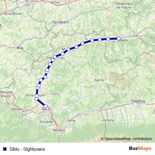 Sibiu - Sighişoara rail Line Map