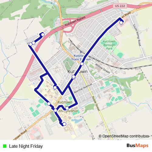 Late Night Friday bus Line Map