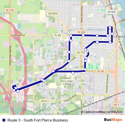 Route 3 - South Fort Pierce Business bus Line Map