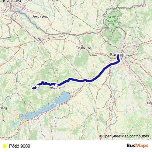 Pótló 9009 bus Line Map