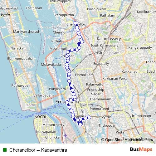Cheranelloor ↔ Kadavanthra bus Line Map