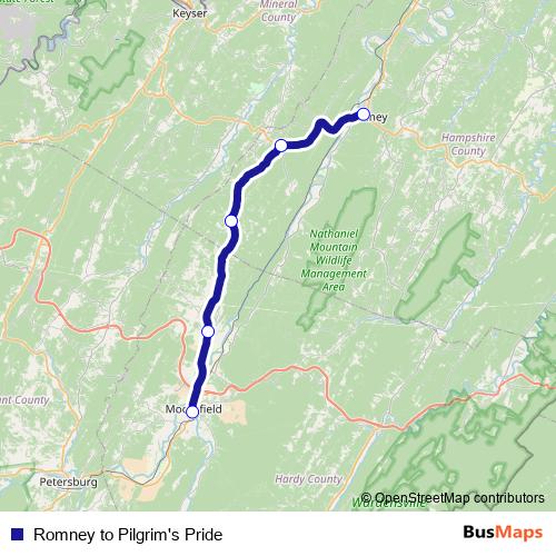 Romney to Pilgrim's Pride bus Line Map