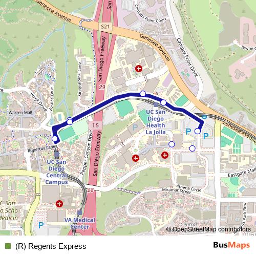 (R) Regents Express bus Line Map