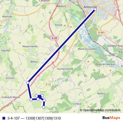 3-4-107 bus Line Map