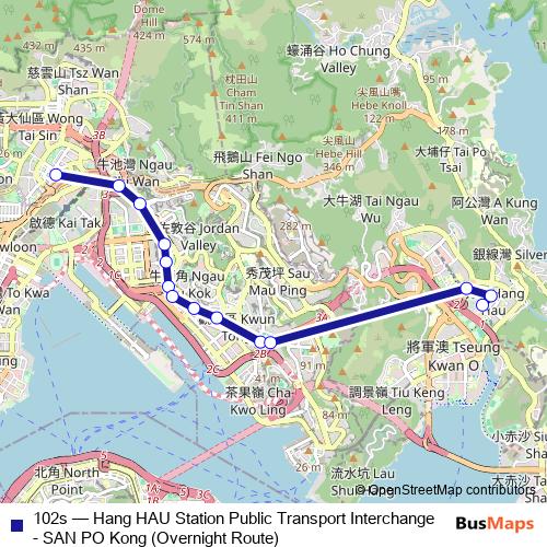 102s bus Line Map