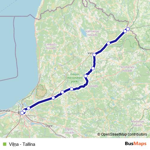 Viļņa - Tallina rail Line Map
