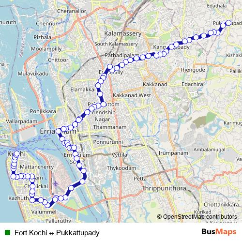 Fort Kochi ↔ Pukkattupady bus Line Map