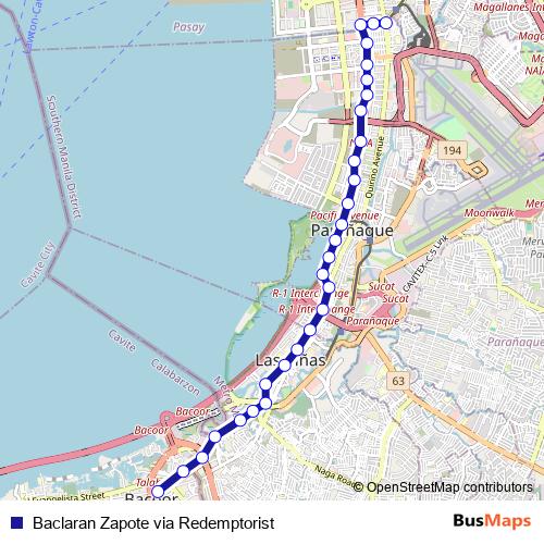 Baclaran Zapote via Redemptorist bus Line Map